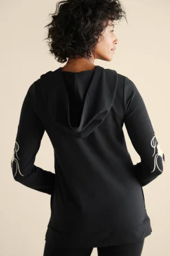 Wear Now Styles|long sleeve-Soft Surroundings Miraflores Embroidered French Terry Hoodie Black
