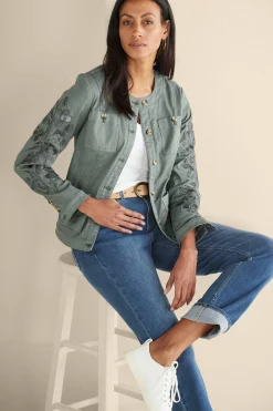 Feminine Flourish|Wear Now Styles-Soft Surroundings Monterey Utility Jacket Agave Green
