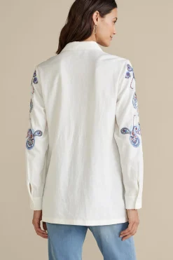 Feminine Flourish|Into The Blues-Soft Surroundings Nadia Linen Blend Shirt Grey/Blue Bandana Paisley