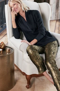 ankle|straight-Soft Surroundings Nevina Jacquard Trouser Gold Floral