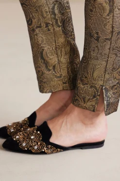 ankle|straight-Soft Surroundings Nevina Jacquard Trouser Gold Floral