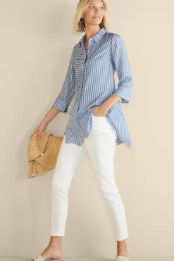 Into The Blues|Vacation Shop-Soft Surroundings On Pointe Shirt Palace Blue Stripe
