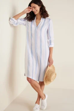 Linen Shop|vacation dresses-Soft Surroundings Petites Adalia Dress Blue/White