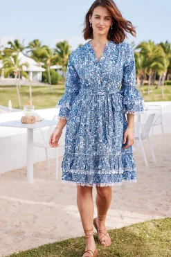 Into The Blues|Dresses-Soft Surroundings Petites Adeline Short Dress Spring Paisley Chambray