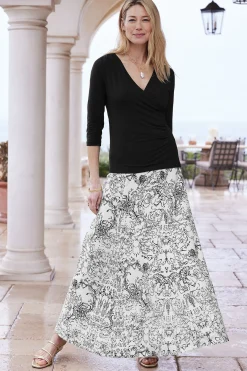 Skirts-Soft Surroundings Petites Amaranth Skirt Black White Floral