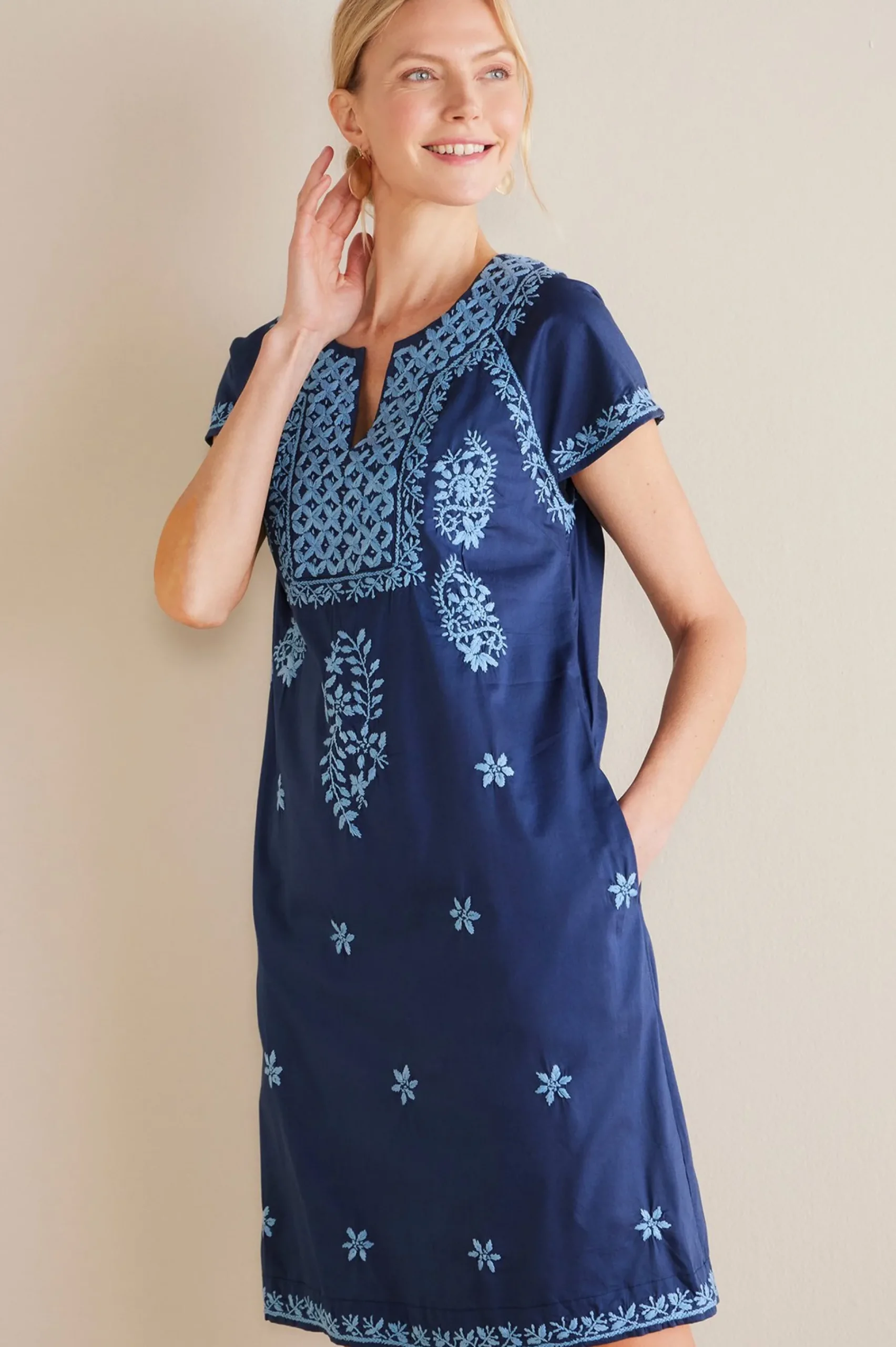 Into The Blues|Global Artistry-Soft Surroundings Petites Davina Short Dress Navy