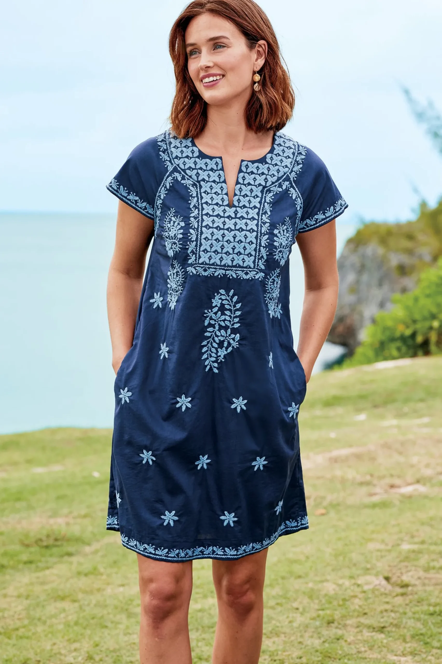 Into The Blues|Global Artistry-Soft Surroundings Petites Davina Short Dress Navy