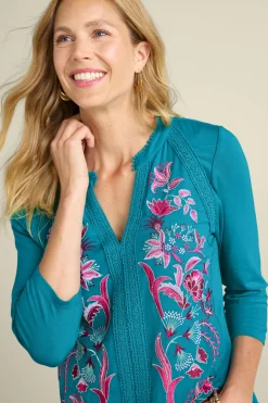 Into The Blues|The Floral Shop-Soft Surroundings Petites Delsie Embroidered Top White