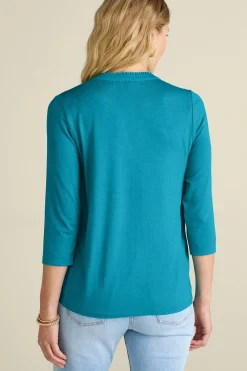 Into The Blues|The Floral Shop-Soft Surroundings Petites Delsie Embroidered Top White