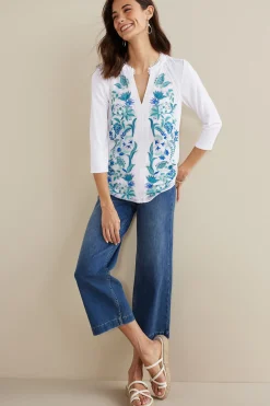 Into The Blues|The Floral Shop-Soft Surroundings Petites Delsie Embroidered Top White