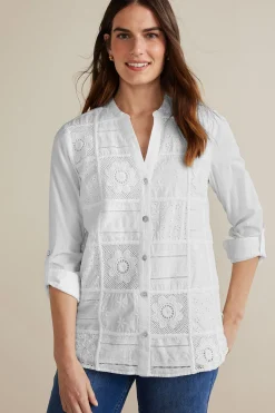 Feminine Flourish|Global Artistry-Soft Surroundings Petites Eleanor Crochet Shirt White