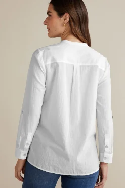 Feminine Flourish|Global Artistry-Soft Surroundings Petites Eleanor Crochet Shirt White