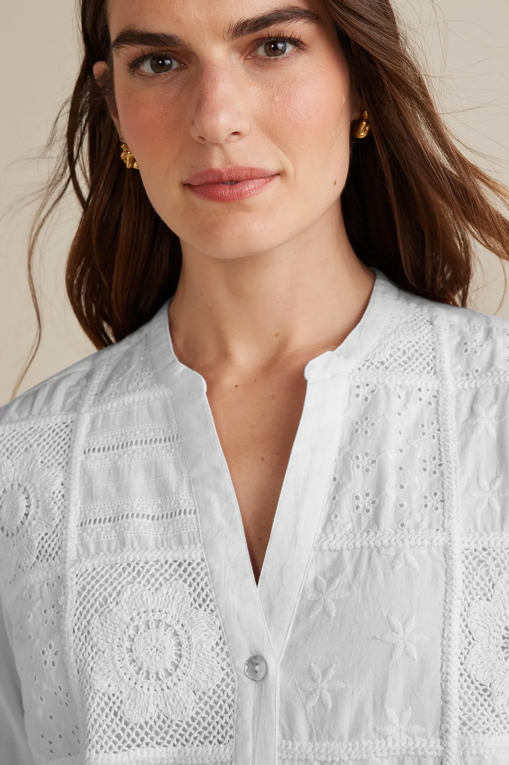 Feminine Flourish|Global Artistry-Soft Surroundings Petites Eleanor Crochet Shirt White