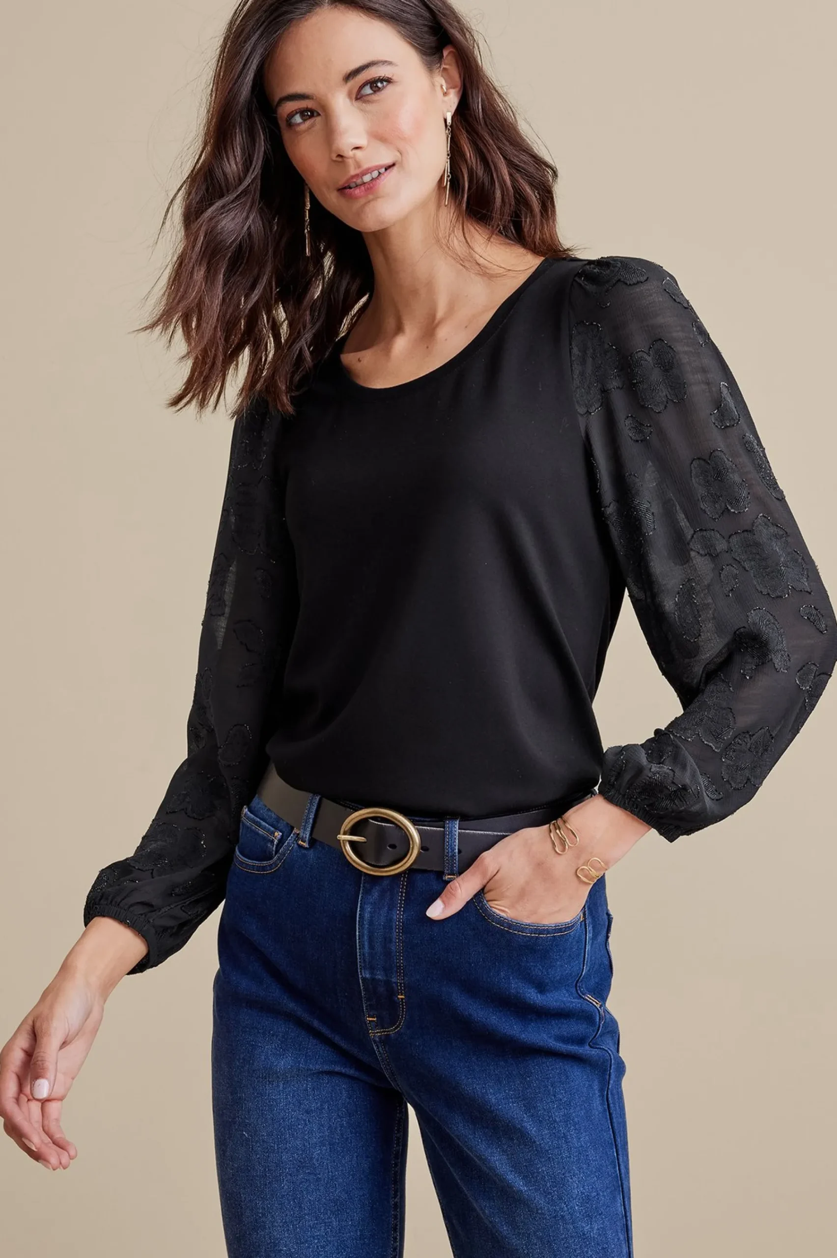 long sleeve|pullovers-Soft Surroundings Petites Emilie Top Black