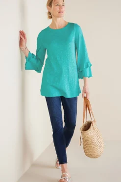 Feminine Flourish|Into The Blues-Soft Surroundings Petites Erin Linen Blend Tunic Sangria
