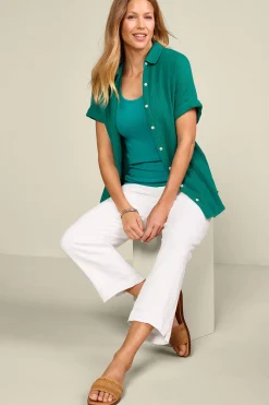 Gauze Shop-Soft Surroundings Petites Je Veux Gauze Top Navy