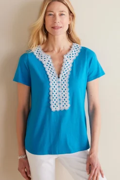 Into The Blues|Global Artistry-Soft Surroundings Petites Kaitlyn Embellished Knit Tee Swedish Blue