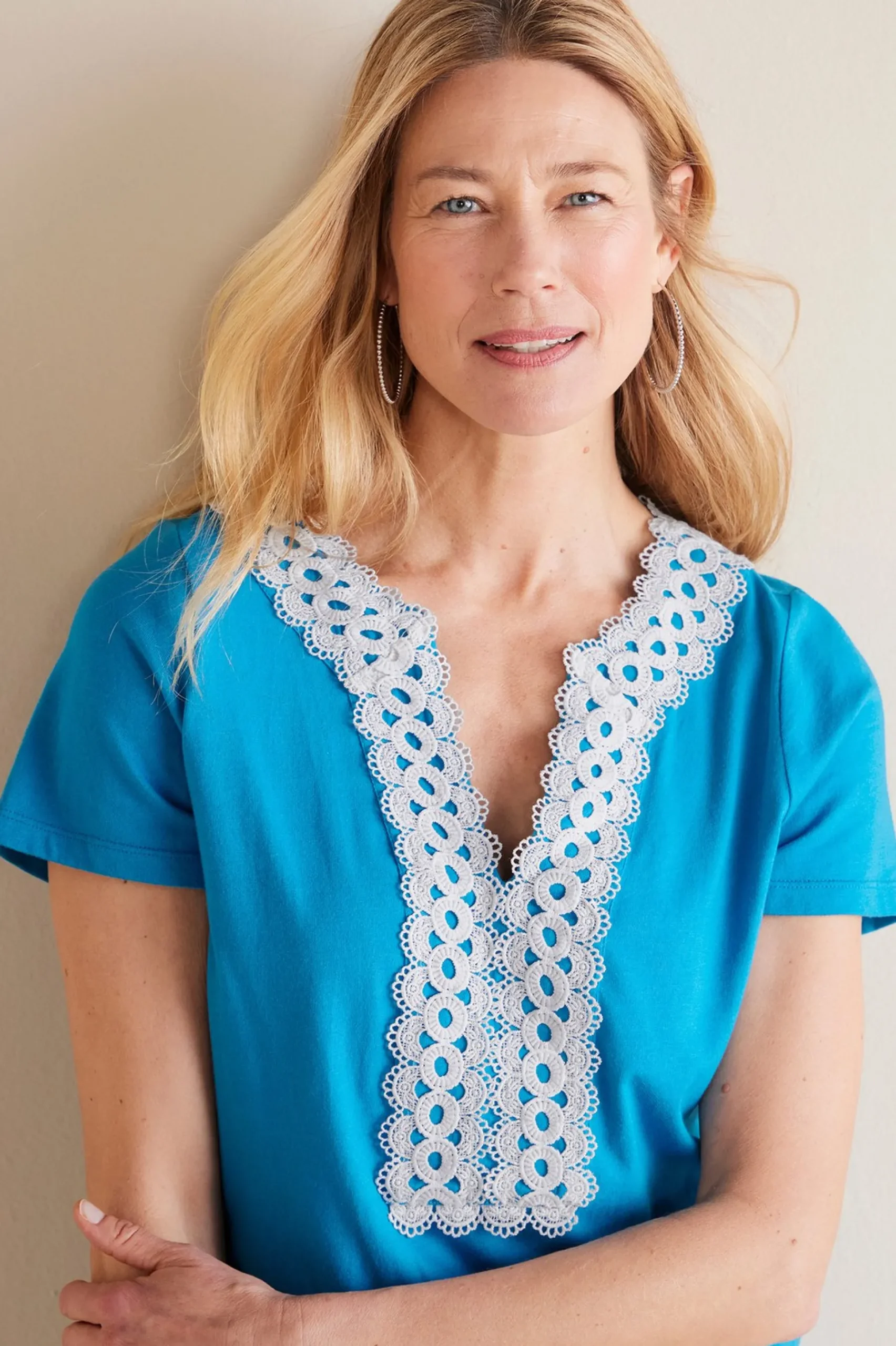 Into The Blues|Global Artistry-Soft Surroundings Petites Kaitlyn Embellished Knit Tee Swedish Blue
