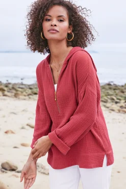 Gauze Shop-Soft Surroundings Petites Kemia Gauze Hoodie American Beauty