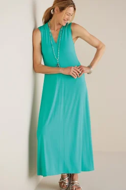 Into The Blues|The Floral Shop-Soft Surroundings Petites Lenora Knit Maxi Dress Porcelain Blue