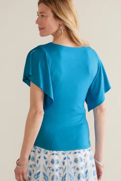 Feminine Flourish|Into The Blues-Soft Surroundings Petites Leya Ruched Top Swedish Blue