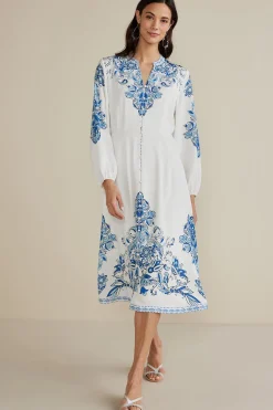 Into The Blues|Global Artistry-Soft Surroundings Petites Louise Midi Dress Perissa Scarf