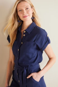 Into The Blues|Gauze Shop-Soft Surroundings Petites Natasha Gauze Jumpsuit Navy