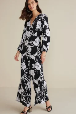The Floral Shop|Dresses-Soft Surroundings Petites Penelope Long Sleeve Jumpsuit Black