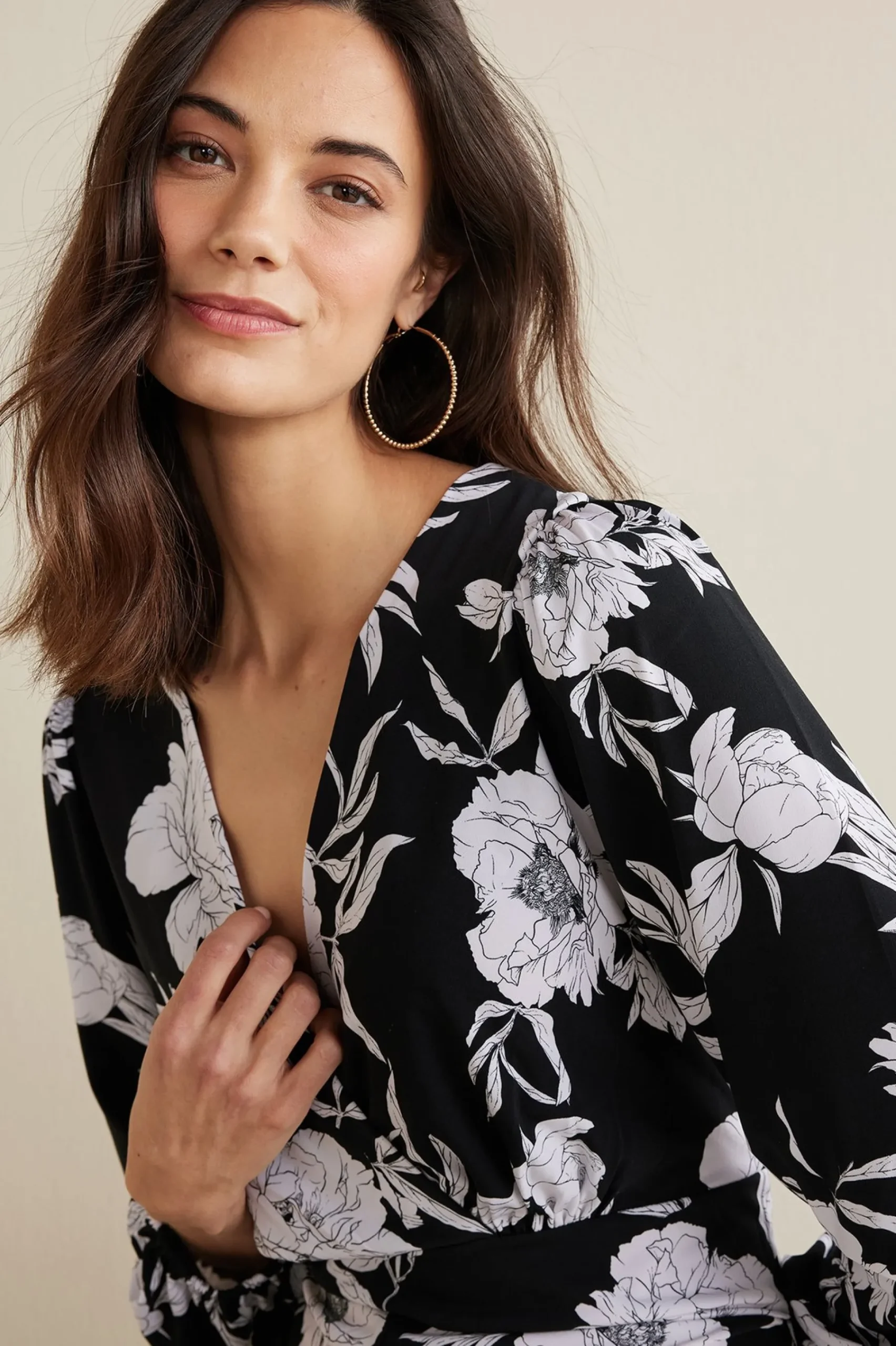 The Floral Shop|Dresses-Soft Surroundings Petites Penelope Long Sleeve Jumpsuit Black