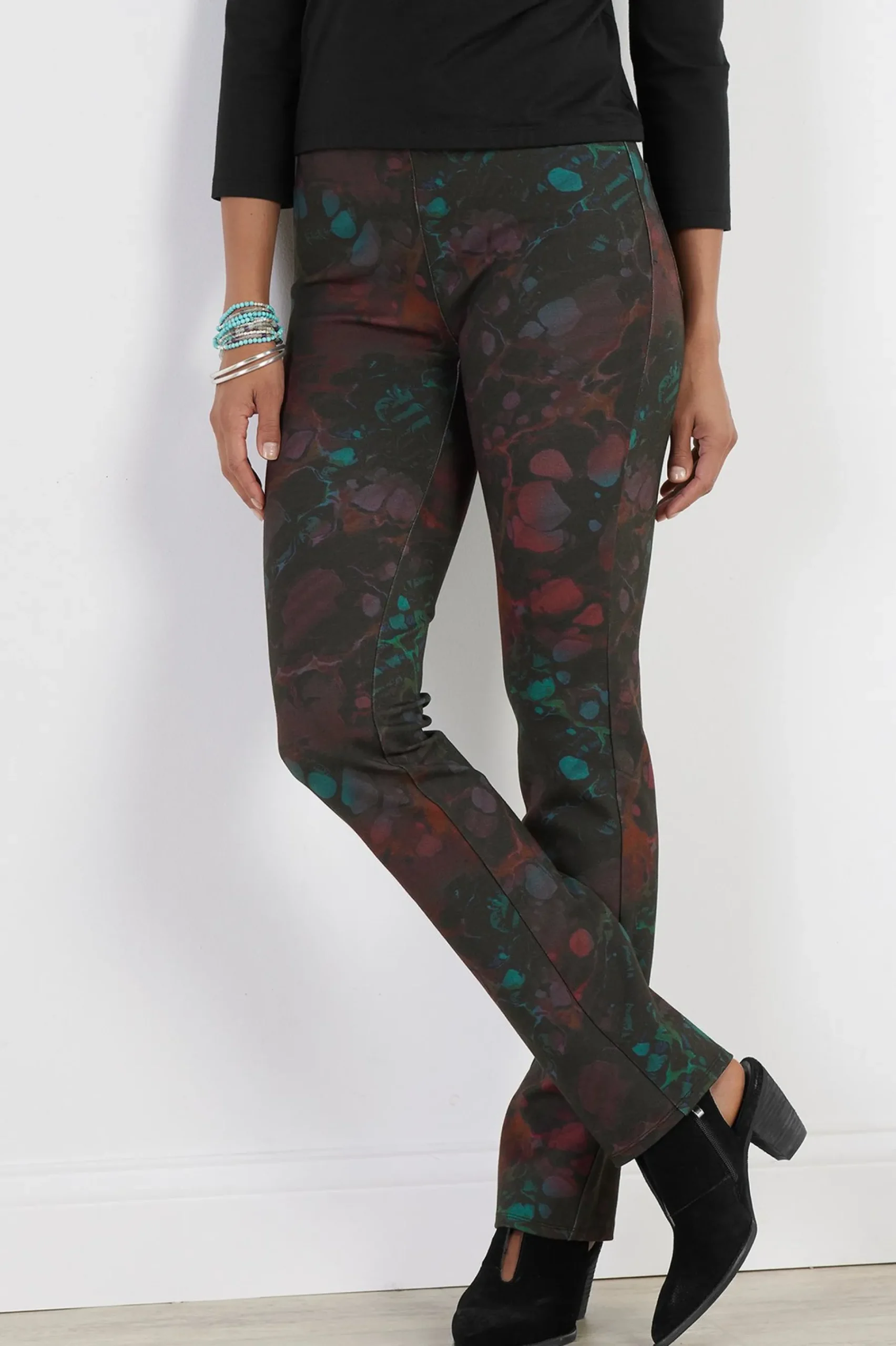 full length|straight-Soft Surroundings Petites Perfect Ponte Marbled Pull-On Straight Leg Pants Raine Multi