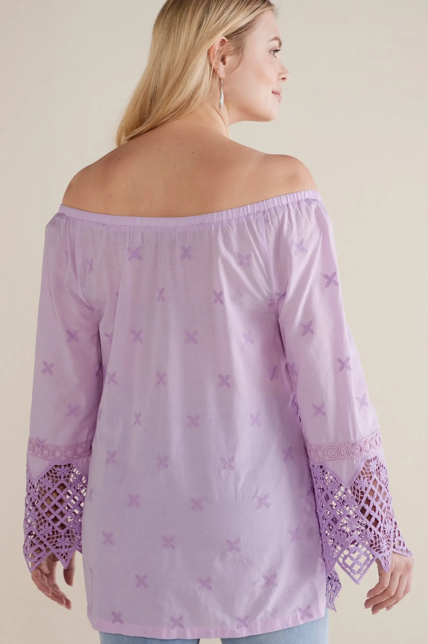Feminine Flourish|Global Artistry-Soft Surroundings Petites Pilar Off the Shoulder Top Orchid Bloom