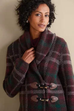 Jackets & Coats|Sweaters & Cardigans-Soft Surroundings Petites Plaid Sweater Coat Brown Plaid