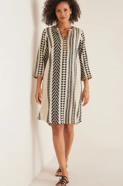 patterned|short-Soft Surroundings Petites Rhea Dress Black White Geo