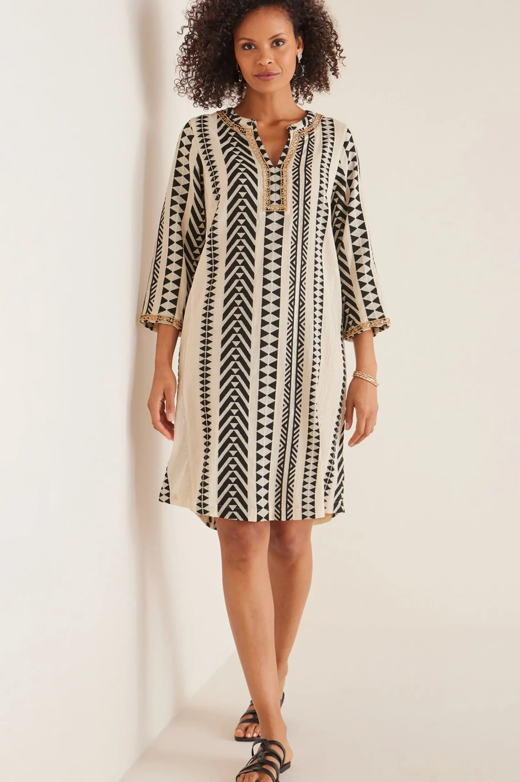patterned|short-Soft Surroundings Petites Rhea Dress Black White Geo
