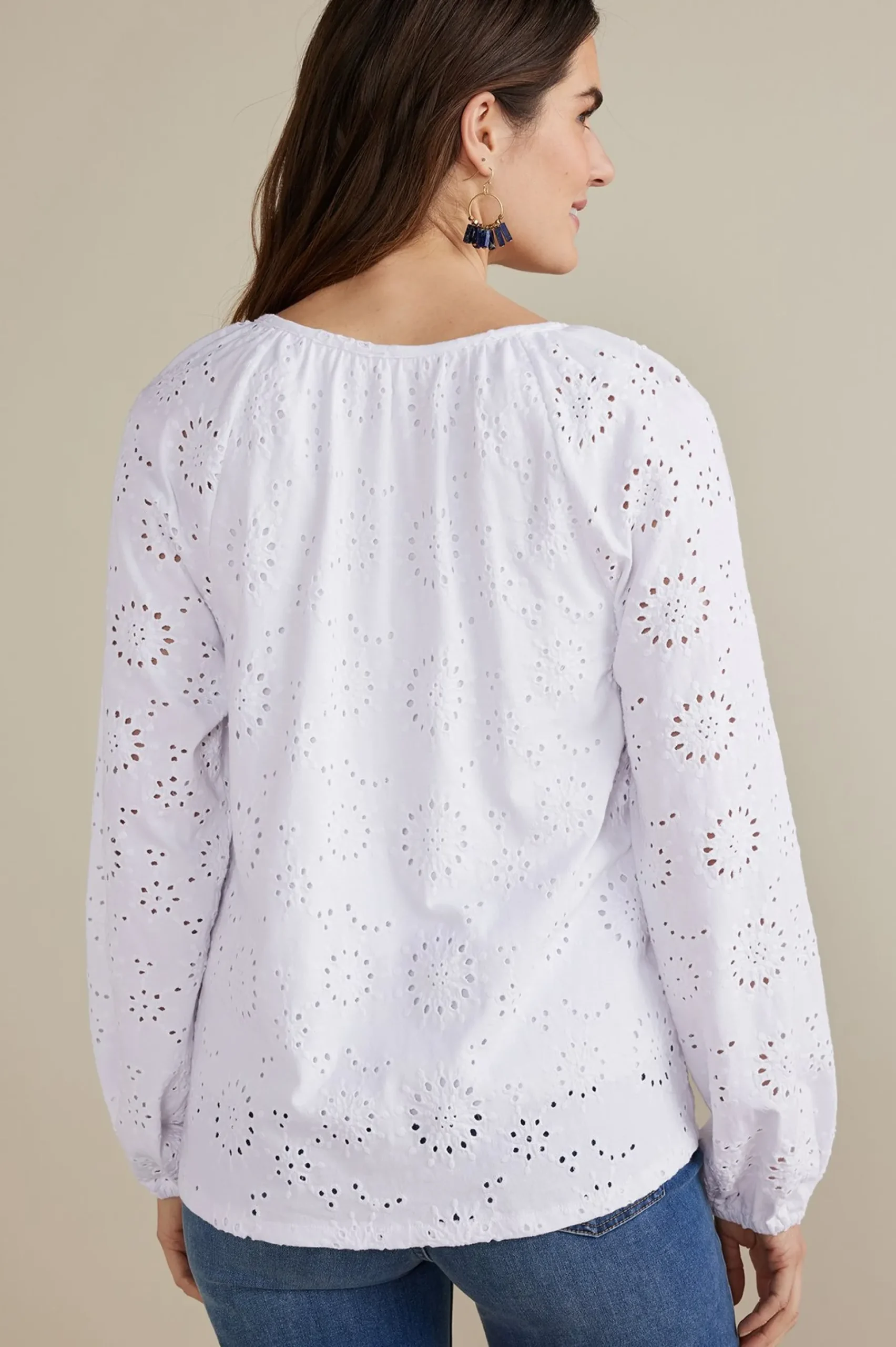 Feminine Flourish|Global Artistry-Soft Surroundings Petites Rhiannon Eyelet Peasant Top White