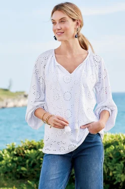 Feminine Flourish|Global Artistry-Soft Surroundings Petites Rhiannon Eyelet Peasant Top White