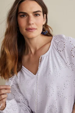 Feminine Flourish|Global Artistry-Soft Surroundings Petites Rhiannon Eyelet Peasant Top White