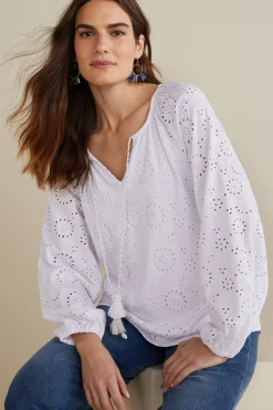 Feminine Flourish|Global Artistry-Soft Surroundings Petites Rhiannon Eyelet Peasant Top White