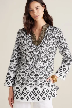 pullovers|shirts-Soft Surroundings Petites Rocio Pullover Black/White
