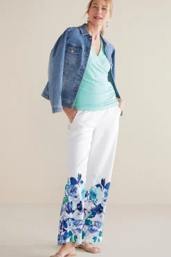 Into The Blues|The Floral Shop-Soft Surroundings Petites Ronna Linen Blend Wide Leg Pants Watercolor Floral