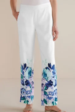 Into The Blues|The Floral Shop-Soft Surroundings Petites Ronna Linen Blend Wide Leg Pants Watercolor Floral