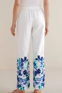 Into The Blues|The Floral Shop-Soft Surroundings Petites Ronna Linen Blend Wide Leg Pants Watercolor Floral