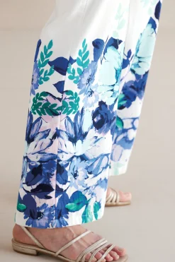 Into The Blues|The Floral Shop-Soft Surroundings Petites Ronna Linen Blend Wide Leg Pants Watercolor Floral