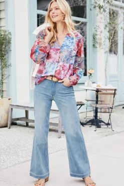 Everyday Styles|Wear Now Styles-Soft Surroundings Petites Ultimate Denim Wide Leg Jeans Ocean Air Wash