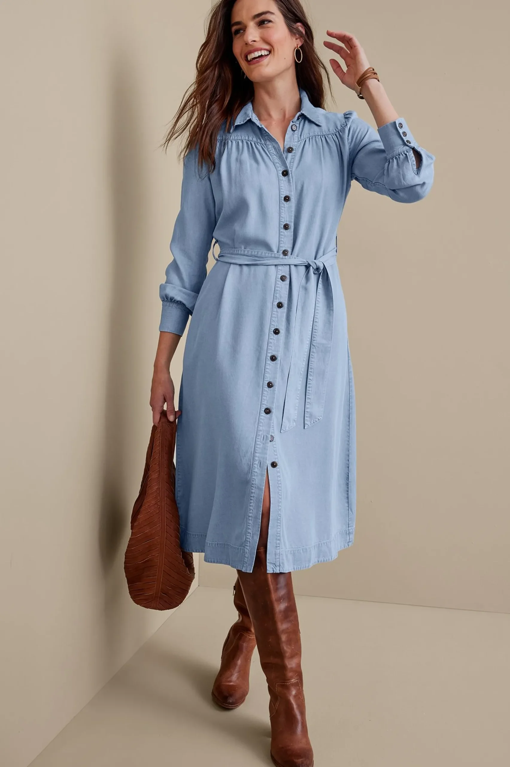 between season|solids-Soft Surroundings Petites Vara TENCEL™ Dress Light Denim