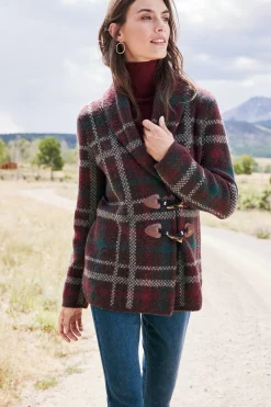 Jackets & Coats|Sweaters & Cardigans-Soft Surroundings Plaid Sweater Coat Brown Plaid
