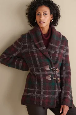 Jackets & Coats|Sweaters & Cardigans-Soft Surroundings Plaid Sweater Coat Brown Plaid