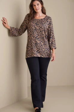 wrist length|pullovers-Soft Surroundings Raelynn Lyocell Pullover Leopard