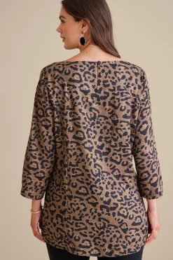 wrist length|pullovers-Soft Surroundings Raelynn Lyocell Pullover Leopard