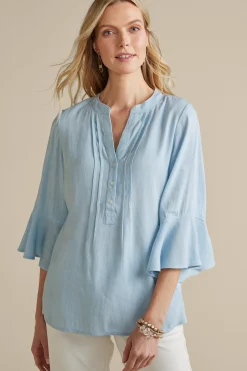 Feminine Flourish|Into The Blues-Soft Surroundings Raisa Linen Blend Top Blue Bell
